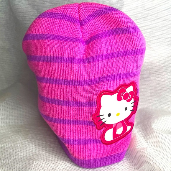 Sanrio Hello Kitty Beanie Hat Cap Womens OSFM Pink & Purple Striped 90s Y2K - Picture 1 of 14